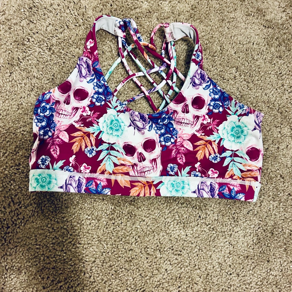 CVG Tropi Skull Butterfly Back Sports Bra Size M